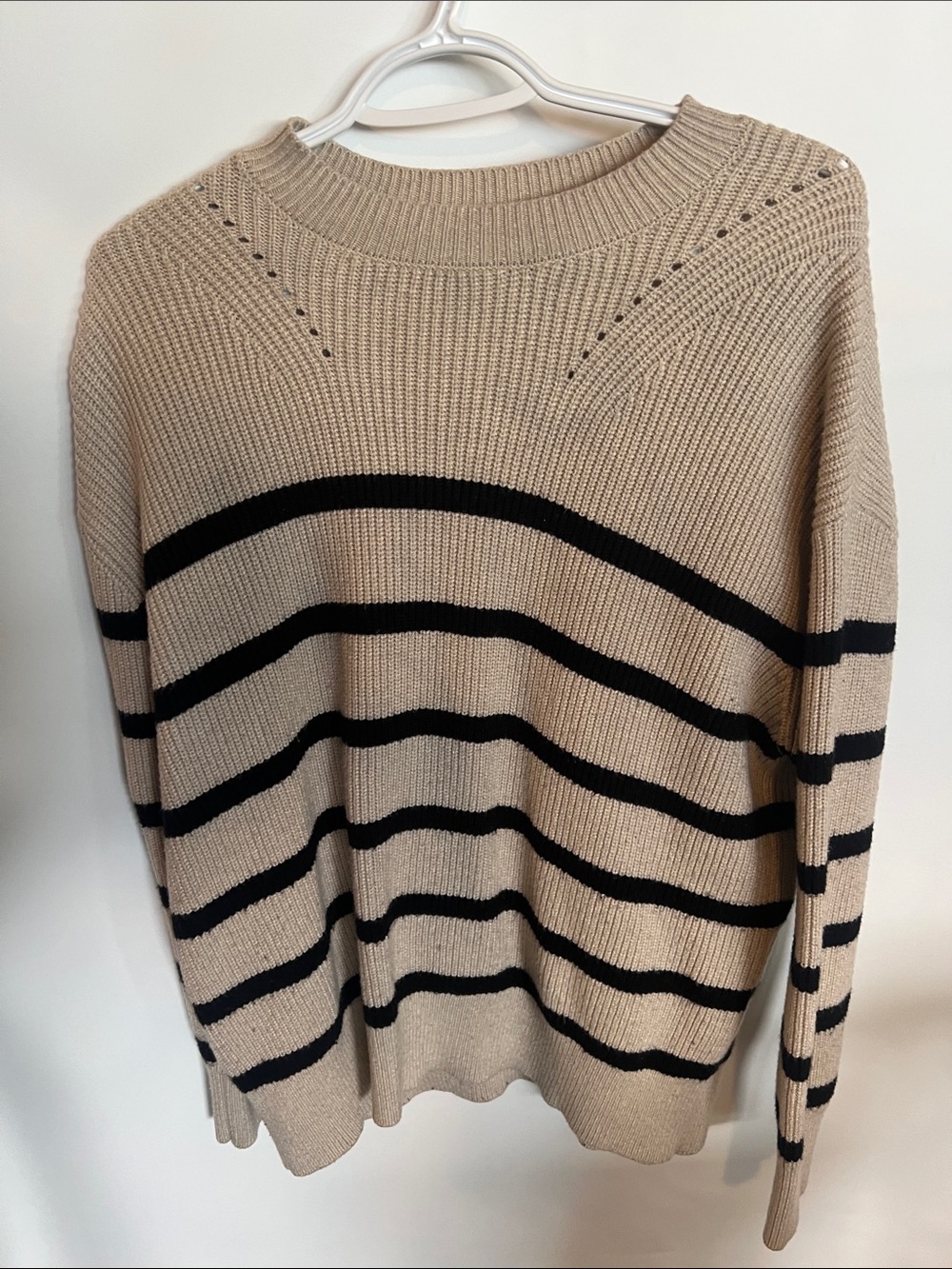 twik Beige and Black Striped Crewneck Sweater